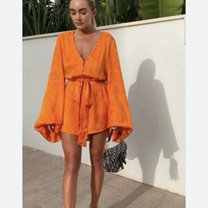 Rat & Boa Orange “Harlequin” Bell Sleeve Dress